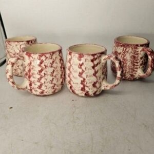 Vintage redware spongeware coffee mugs